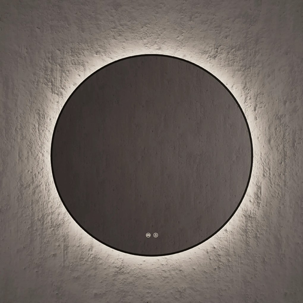 Specchio Tondo Diametro 80 Cm Retroilluminato Nofer "Spot" Nero Opaco