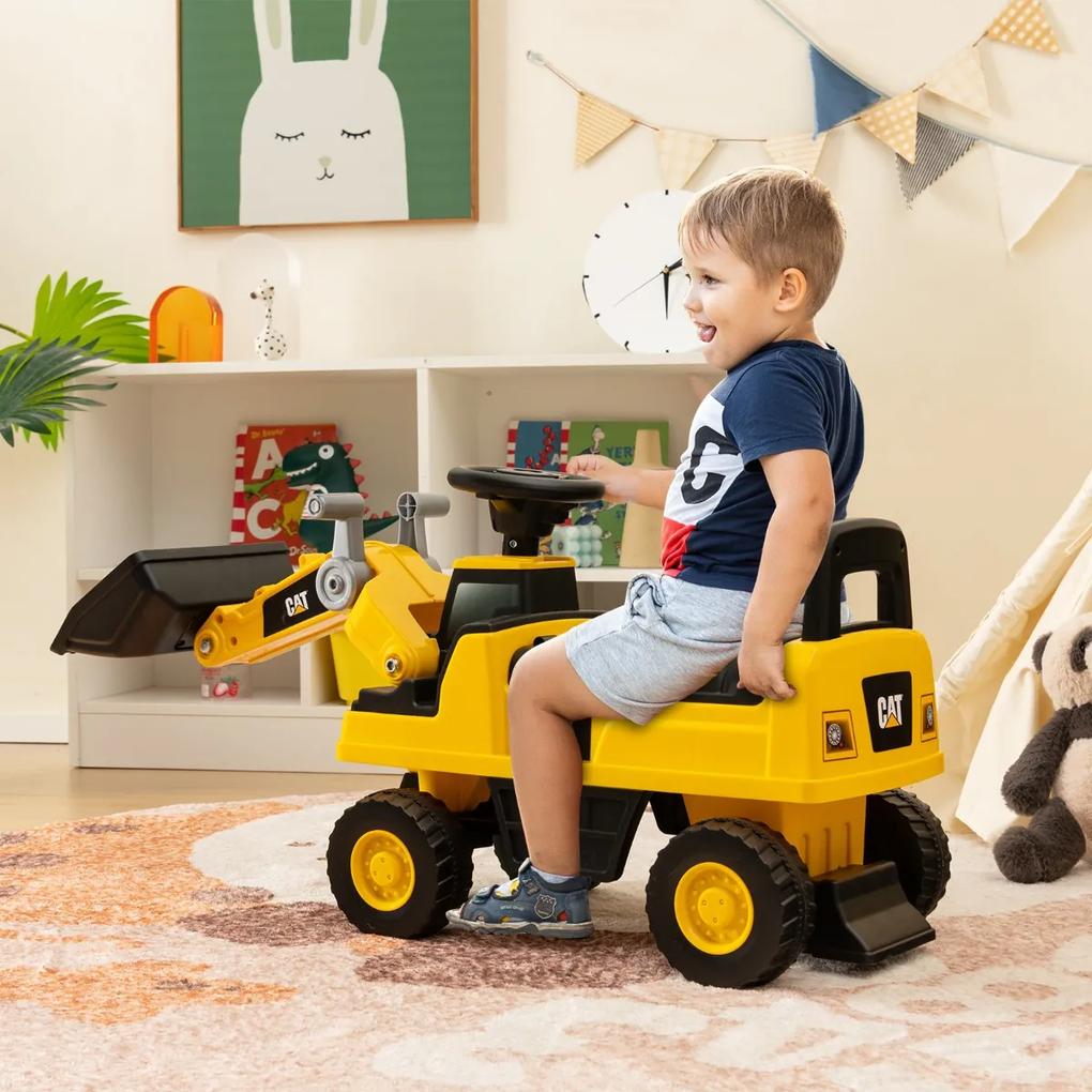Costway Escavatore per bambini con benna regolabile clacson pneumatici antiscivolo, Auto giocattolo da costruzione Giallo
