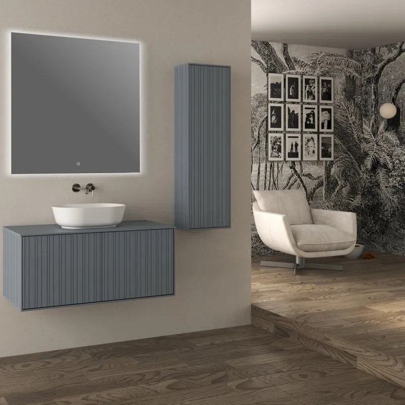 Colonna per mobile bagno Domino di Baden Haus 1 anta P 20 x L 35 x H 115 cm blu avio pvc cannettato