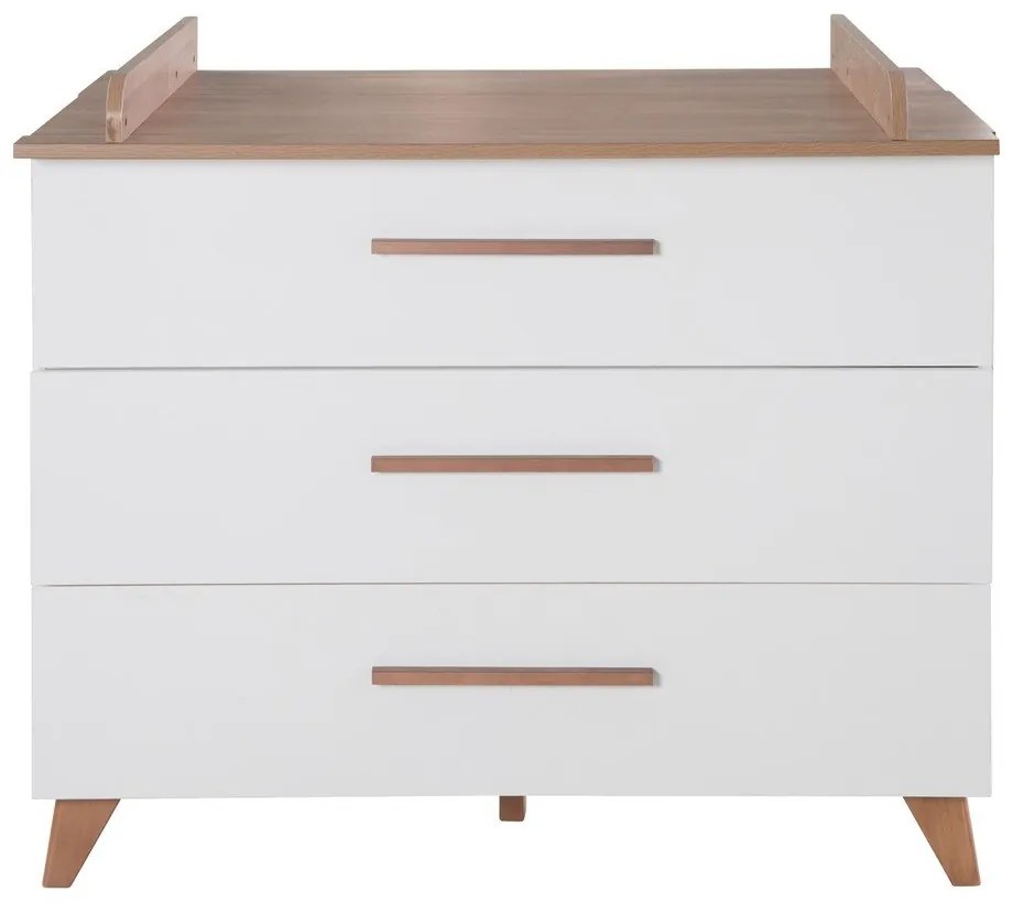 Cassettiera bassa per bambini in rovere con fasciatoio in bianco e naturale 110x98 cm - Roba