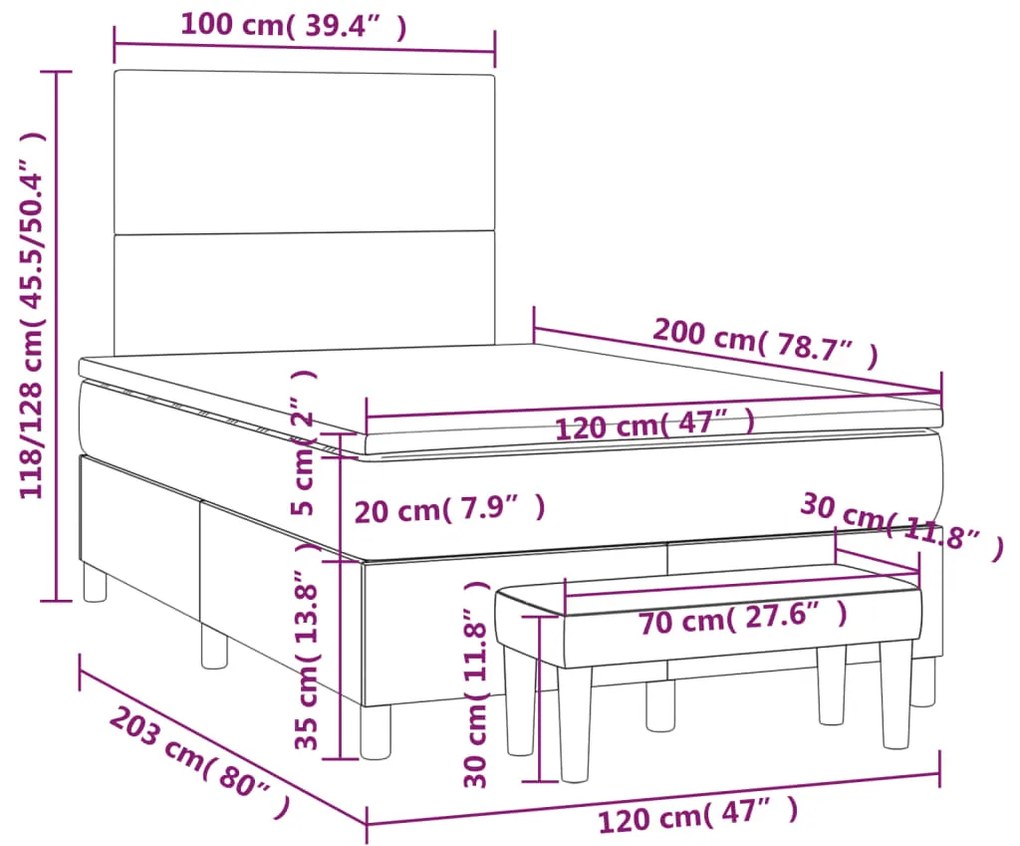 Giroletto a Molle con Materasso Grigio Scuro 120x200 cm Velluto