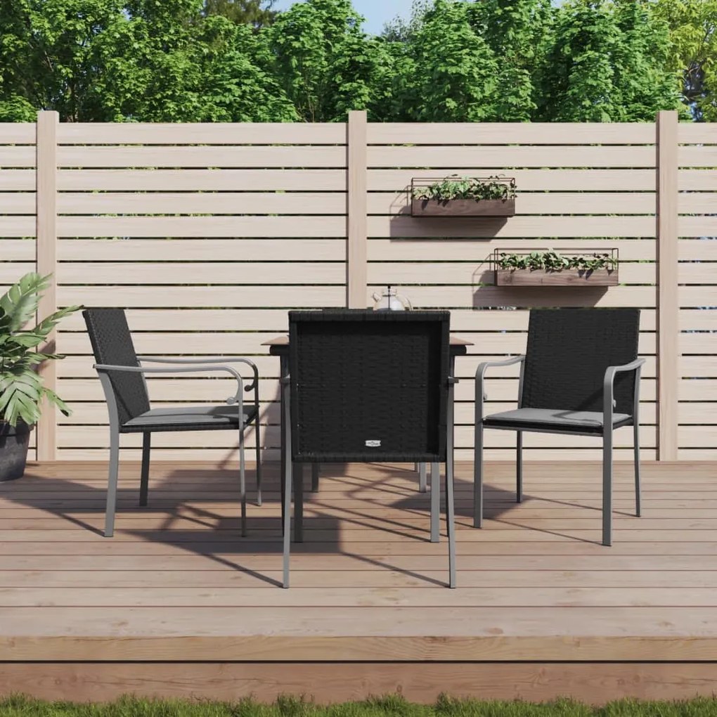 Set pranzo da giardino 5pz con cuscini in polyrattan e acciaio