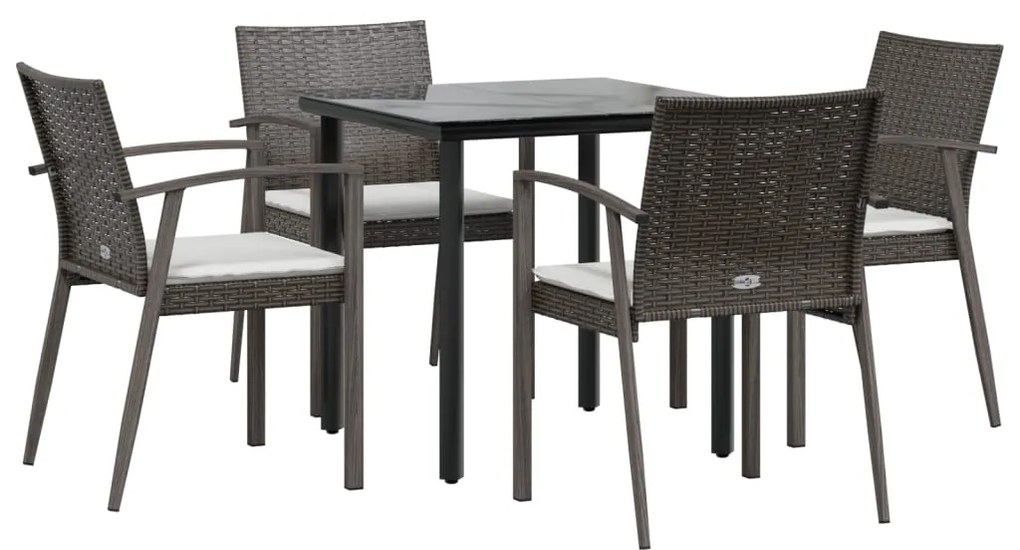 Set Pranzo da Giardino 5pz con Cuscini in Polyrattan e Acciaio