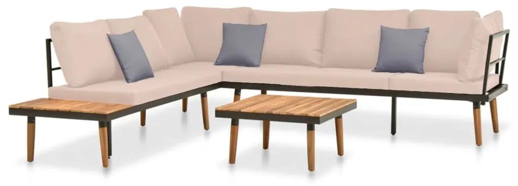 Set divani da giardino 4pz con cuscini in legno massello acacia