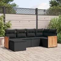 Set Divano da Giardino 6 pz con Cuscini Nero in Polyrattan 3227854