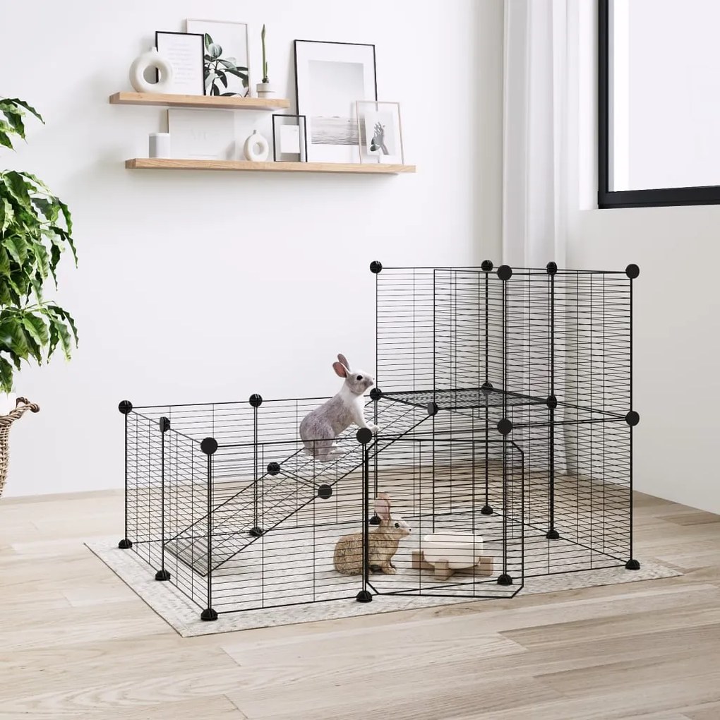 Gabbia per animali 20 pannelli con porta nera 35x35 cm acciaio