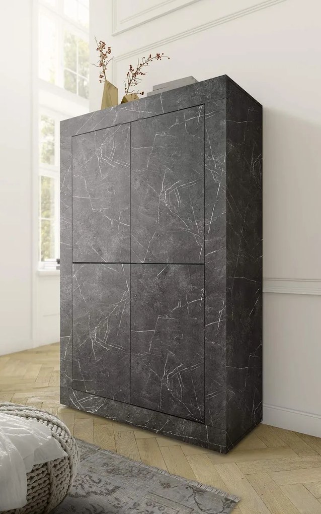 Credenza Moderna Effetto marmo, Madia di Design, 4 ante Alta, Made in Italy