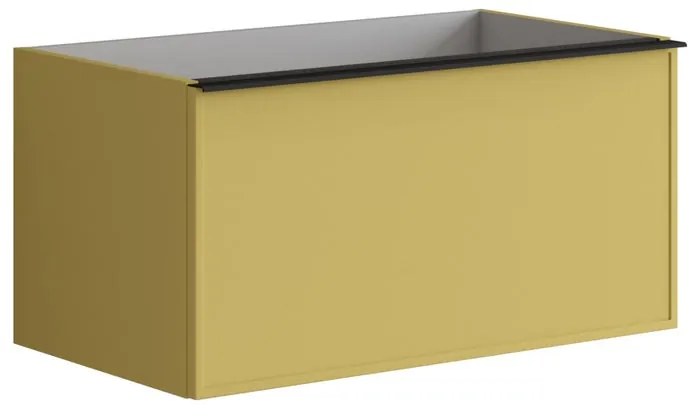 Mobile da bagno sotto lavabo Pixel frame giallo laccato L 80 x H 40 x P 45.5 cm 2 cassetti, lavabo non incluso