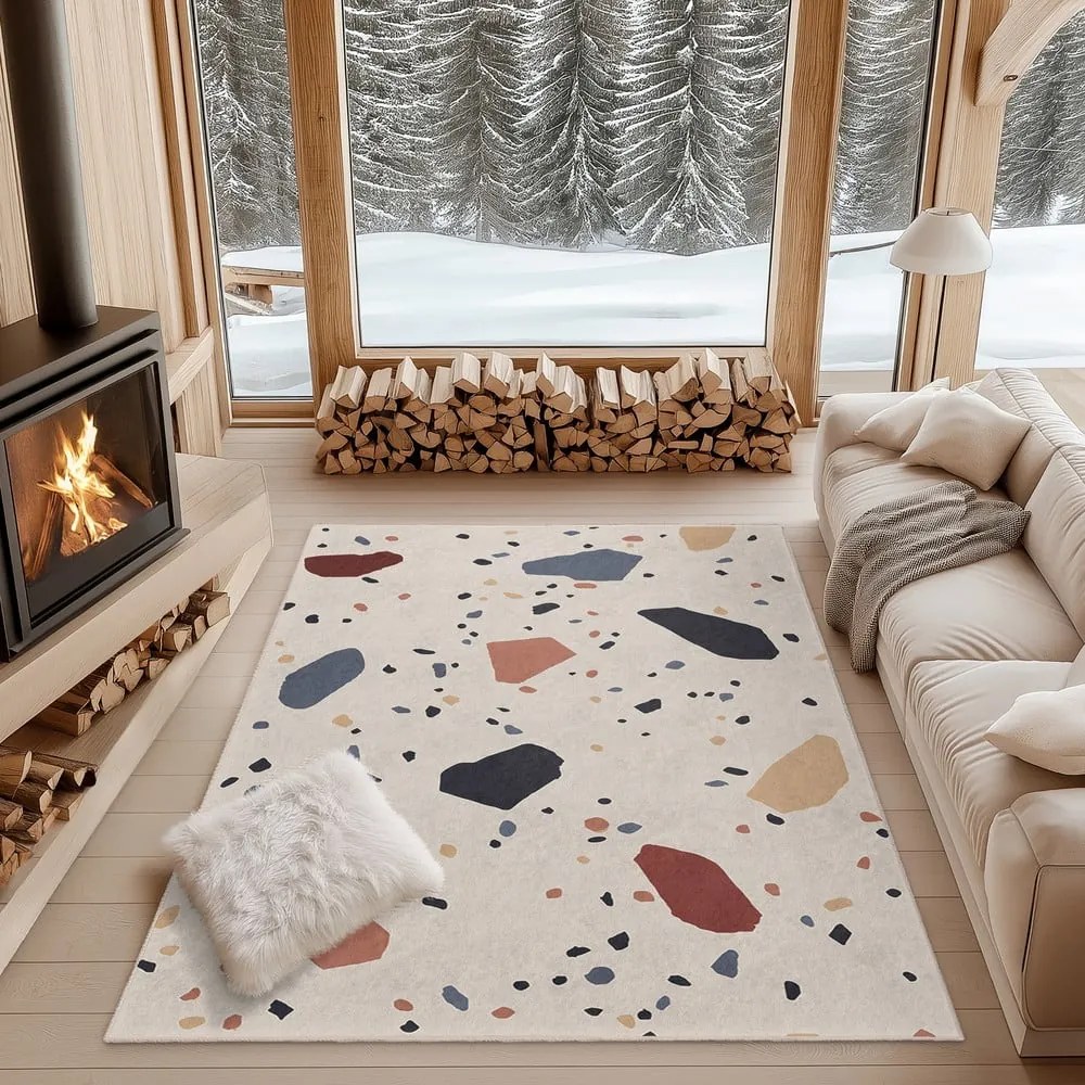 Tappeto color crema lavabile 80x150 cm Cracked Terrazzo – Mila Home