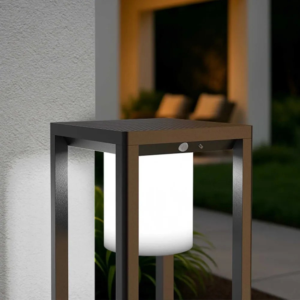 Paletto Lanterna Solare 80cm Nero con Sensore + Picchetto Colore Bianco Naturale 4.000K