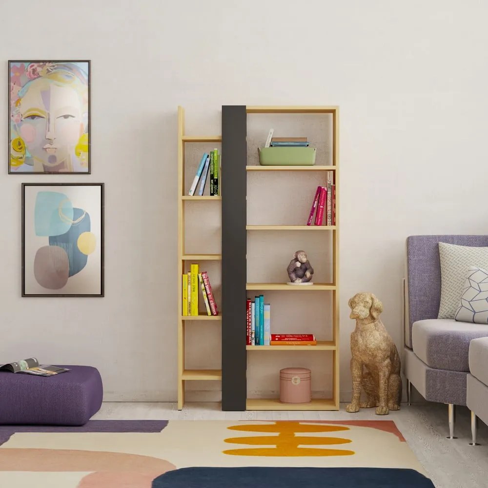 Libreria in rovere decorato in nero e naturale 80x152 cm Axel - Marckeric