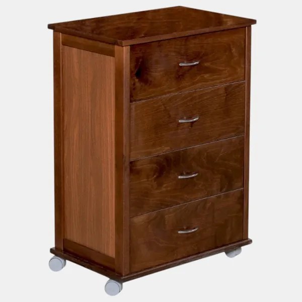 Cassettiera con ruote ICON 58X83h cm in Legno di Faggio a 4 Cassetti Noce