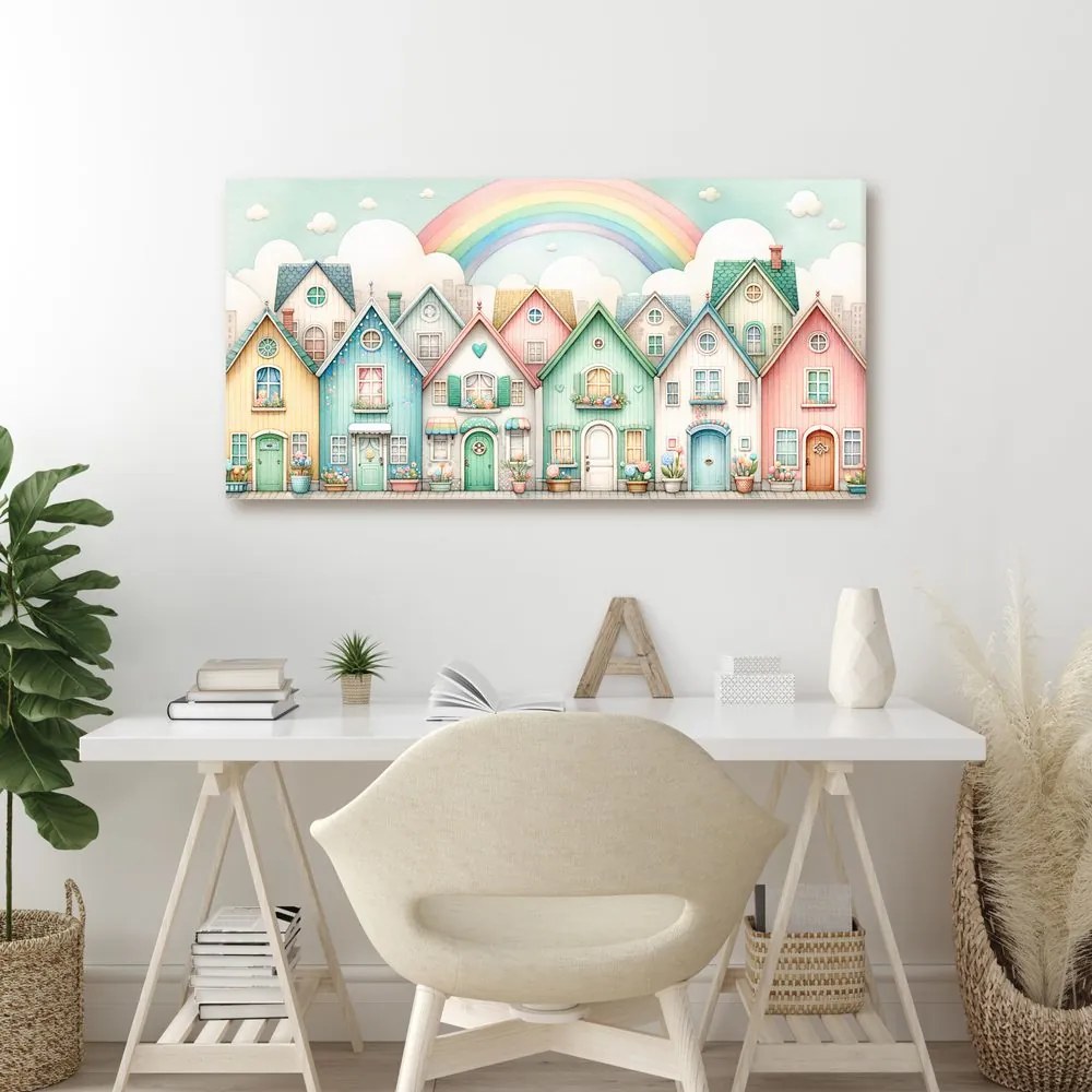 Quadro su tela – Strada da favola con allegro arcobaleno