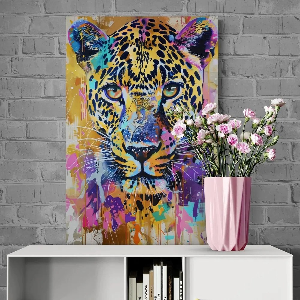 Quadro su tela – Leopardo con imitazione di pittura