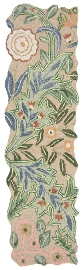 Passatoia verde in lana tessuta a mano 60x230 cm Bryony Shaped Floral - Flair Rugs