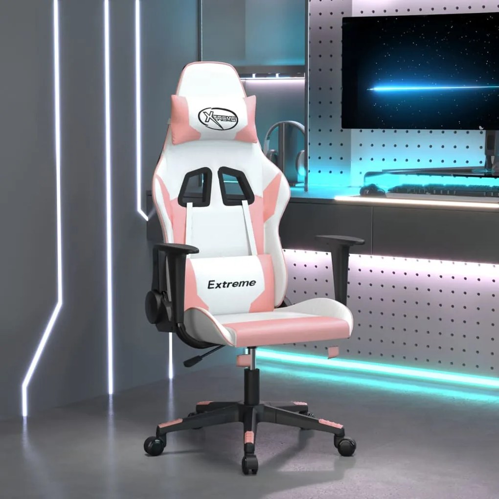 Sedia da gaming bianco e rosa in similpelle