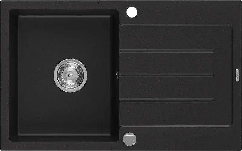 Mexen Bruno lavello in granito a 1 vasca con sgocciolatoio 795 x 495 mm, nero, sifone cromato - 6513791010-77