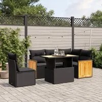 Set Divano da Giardino 6 pz con Cuscini Nero in Polyrattan 3273960