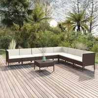 Set Divani da Giardino 9 pz con Cuscini in Polyrattan Marrone cod mxl 38393