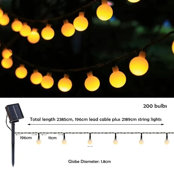 Brilagi - Catena luminosa solare decorativa a LED BUBBLE 200 LED / 8 modalità, 20 m, IP65, bianco caldo