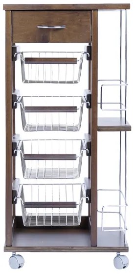 Carrello salvaspazio con cesti portafrutta e portabottiglie Noce