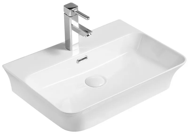 Kamalu - Lavabo bagno da appoggio design rettangolare 56 cm ceramica bianca | KL-5800