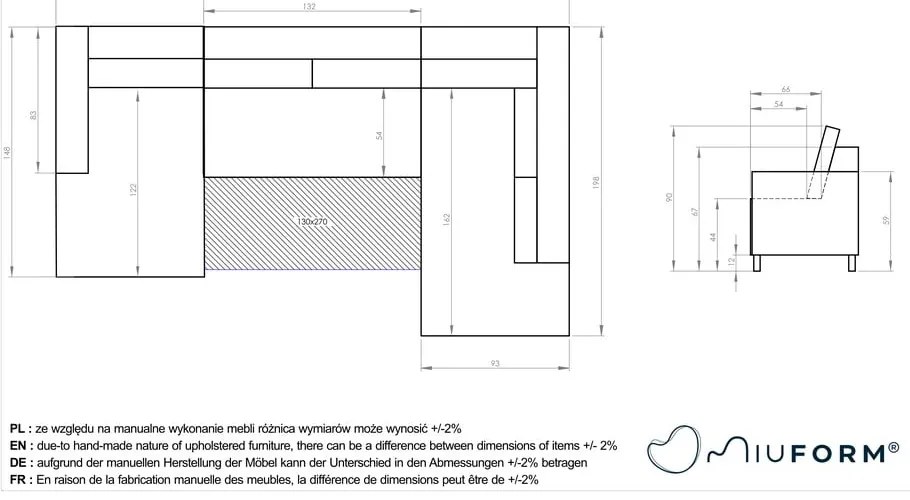 Divano letto a U in velluto grigio chiaro, angolo destro Stylish Stan - Miuform
