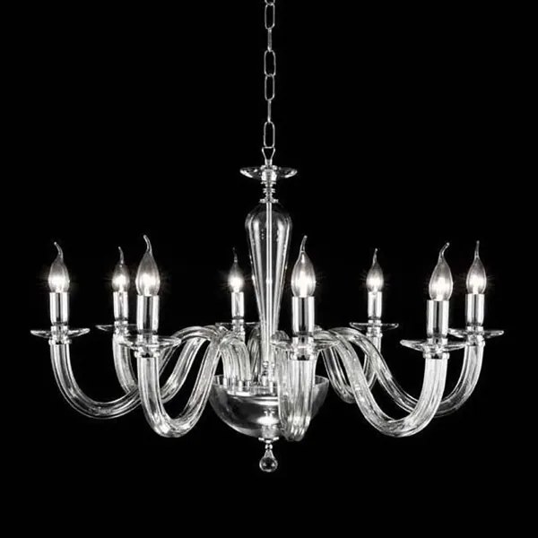 Lampada a sospensione D82 cm RAVEL 8 luci in vetro lavorato a mano CROMO