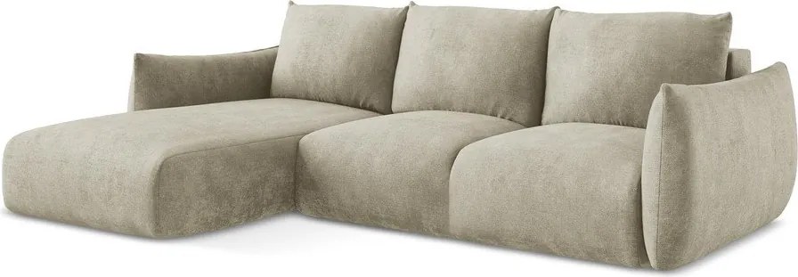 Divano angolare beige allungabile (con penisola a sinistra/con chaise lounge) con rivestimento in ciniglia Leila – Makamii