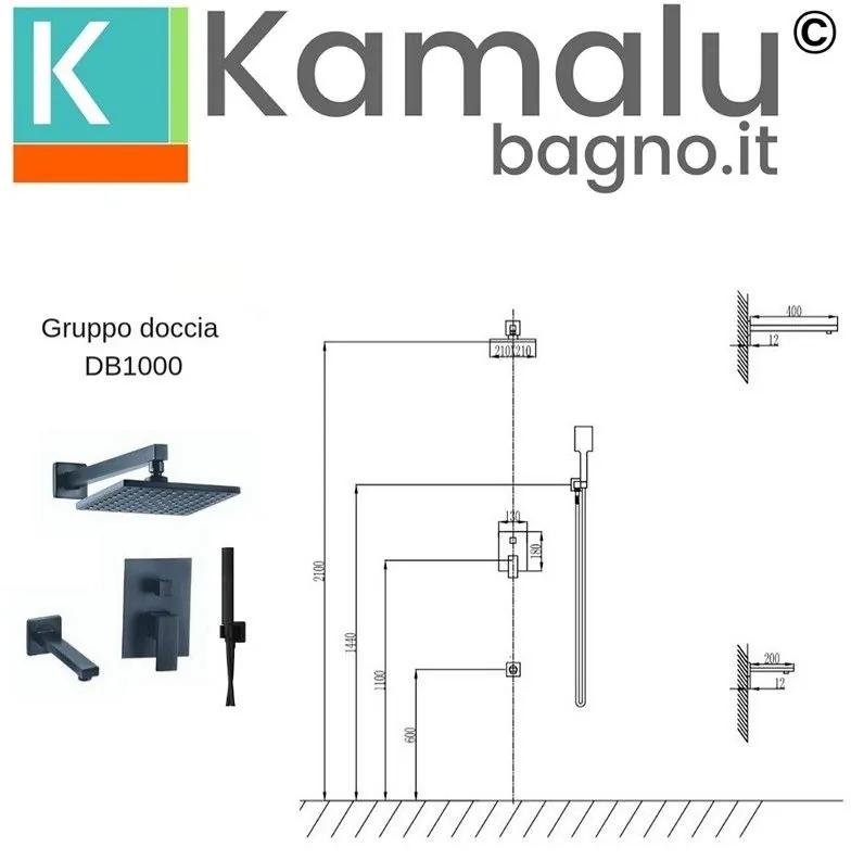 Kamalu - set doccia a incasso con soffione, doccetta colore nero | kam-diana nero