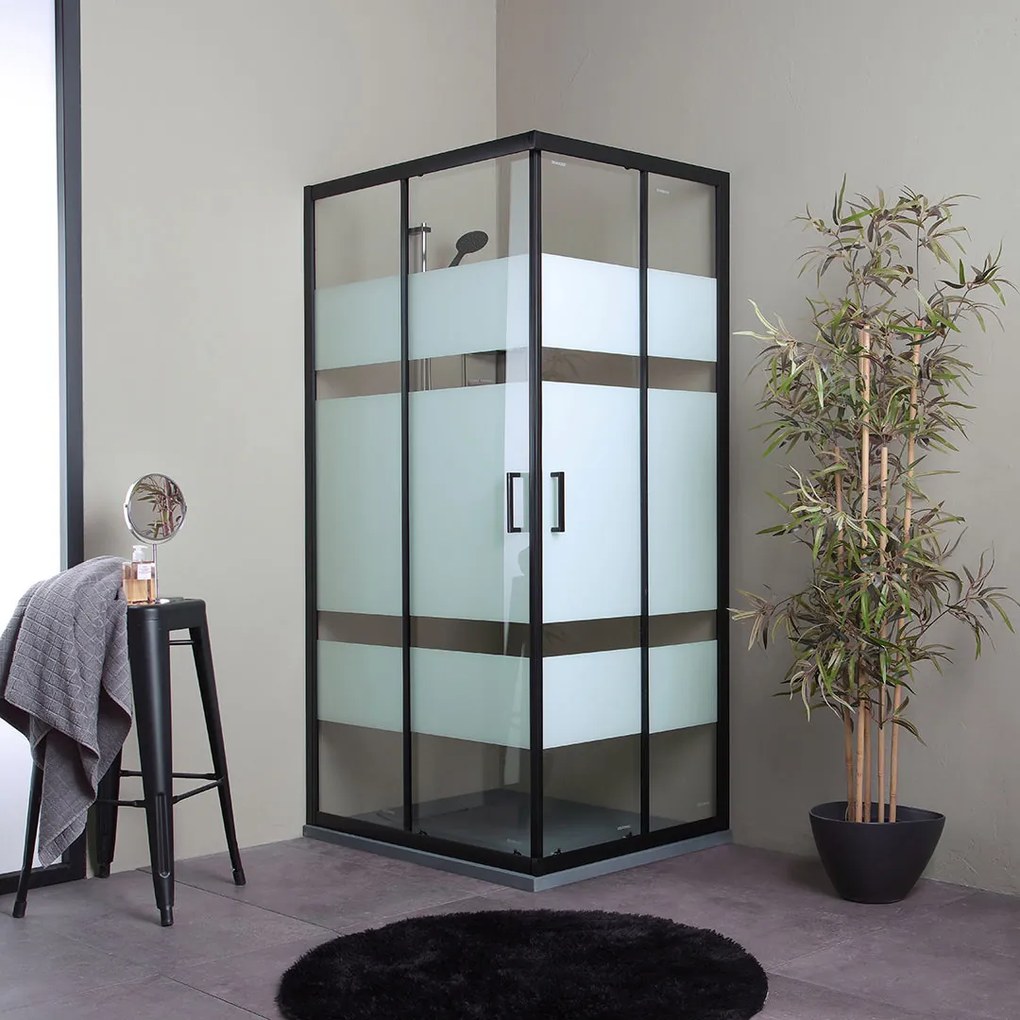 Cabina Doccia Rettangolare 70X100 Nera Con Pareti Serigrafate | Cielo