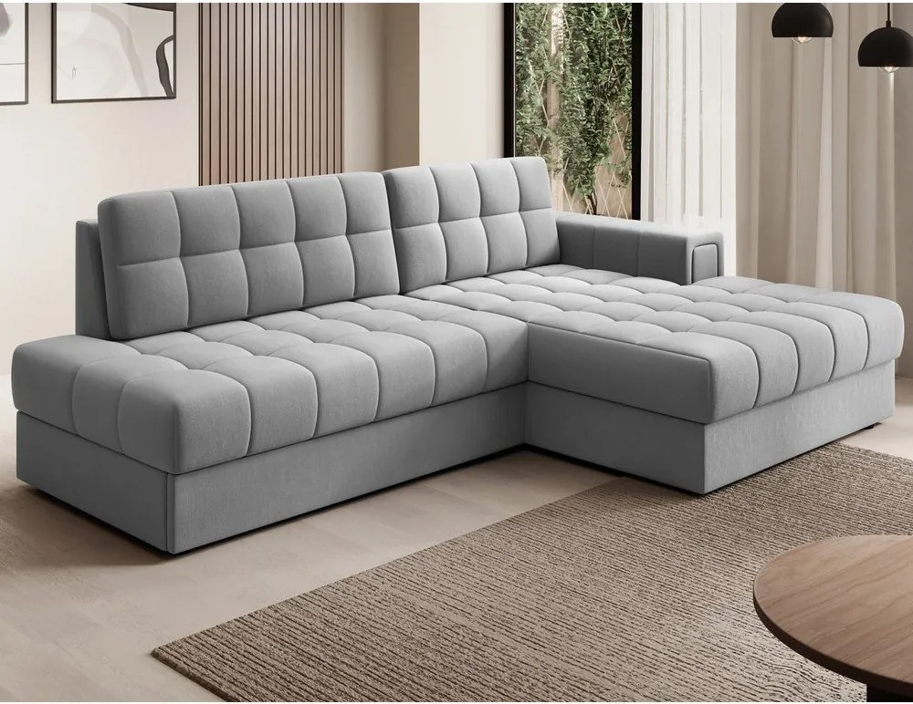 Divano angolare grigio allungabile (con penisola a destra/con chaise lounge) con rivestimento in velluto Blezalt – ELTAP