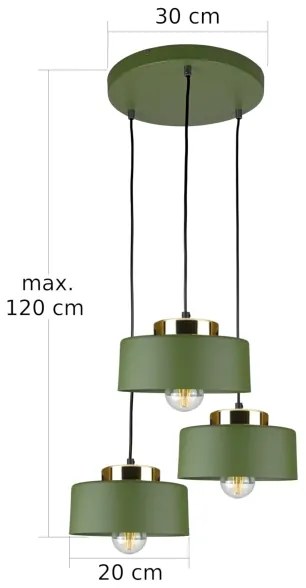 Lampadario a cavo IGNIA 3xE27/60W/230V verde/oro