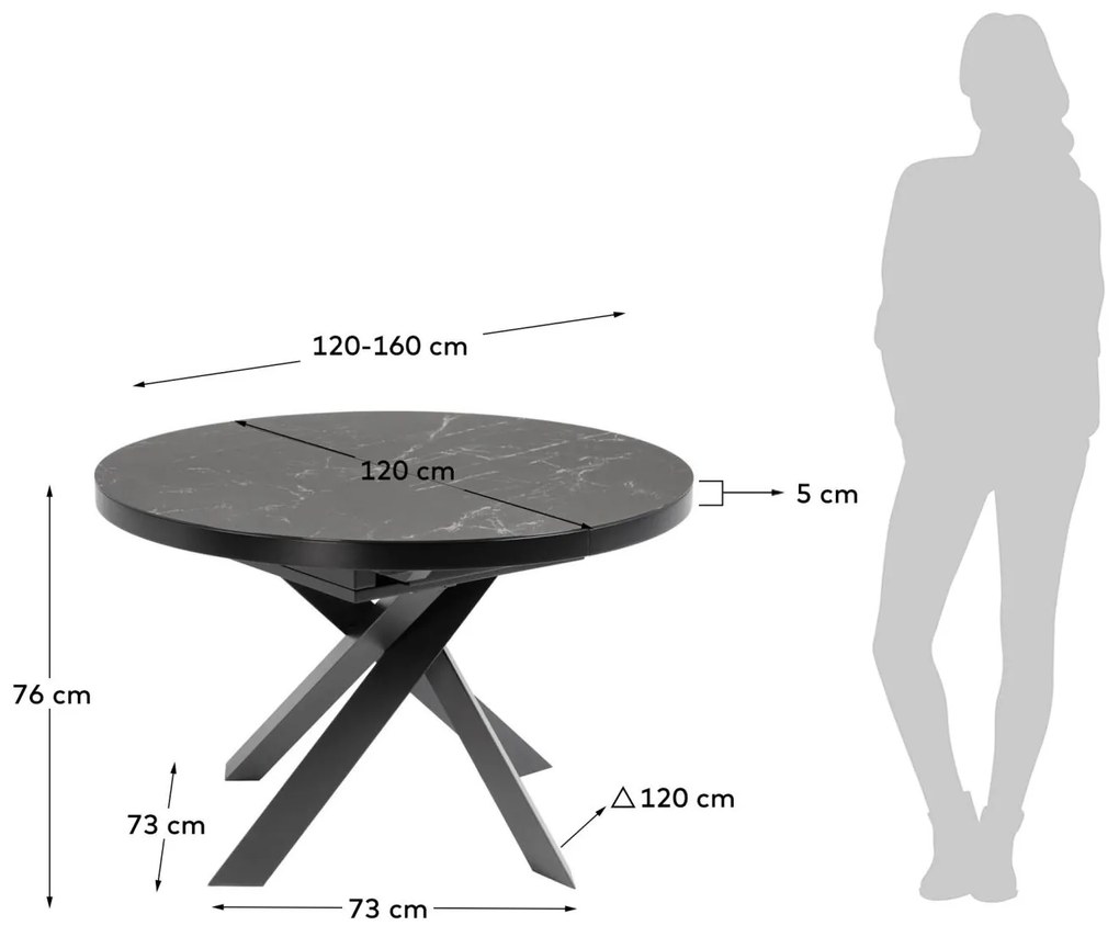 Kave Home - Tavolo allungabile Vashti Ã˜ 120 (160) cm porcellanato