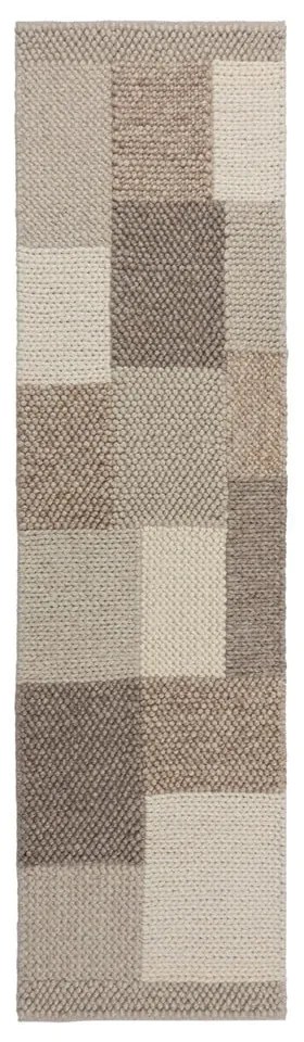 Passatoia beige tessuta a mano in misto lana 60x230 cm Minerals Patchwork - Flair Rugs
