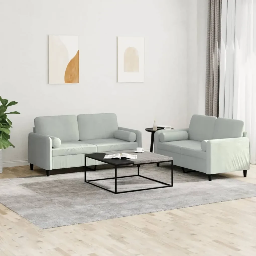 Set di divani 2 pz con cuscini grigio chiaro in velluto