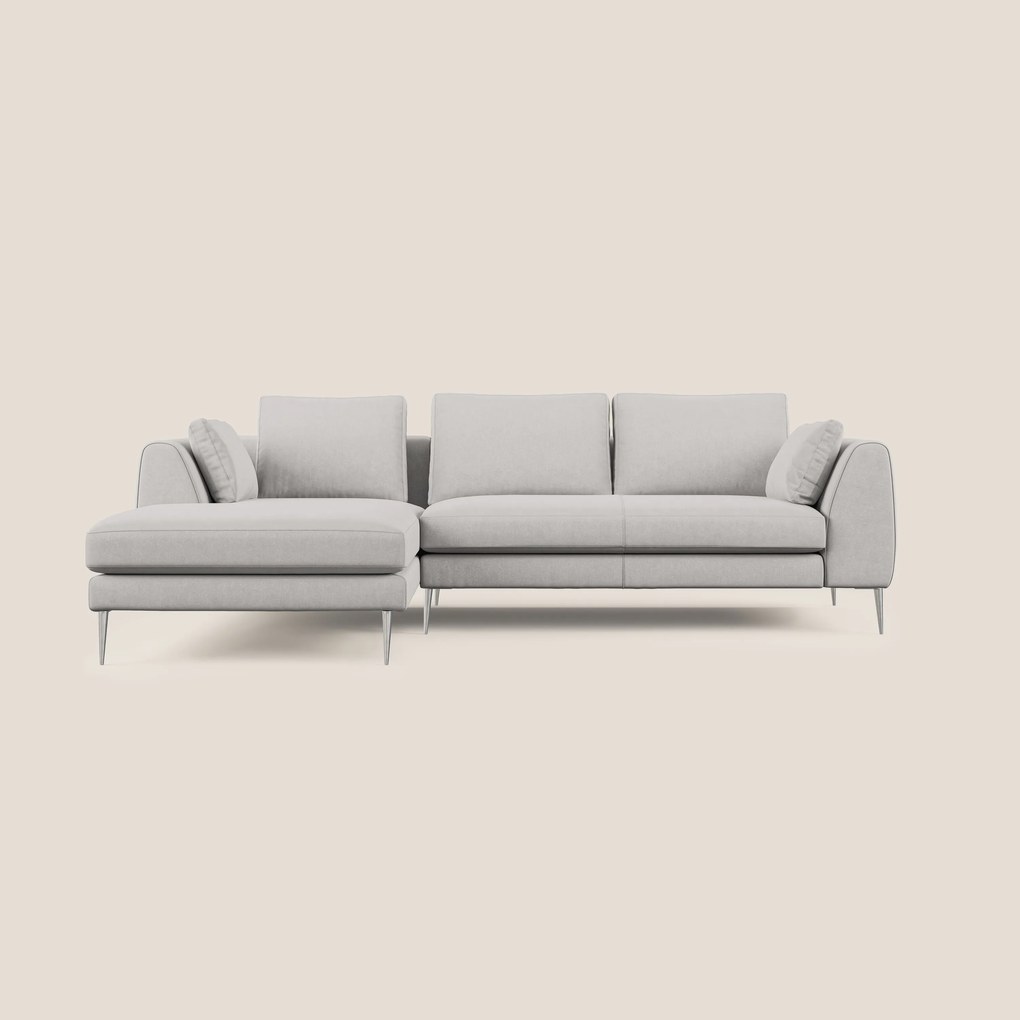 Plano divano moderno angolare con penisola in microfibra smacchiabile T11 grigio chiaro
