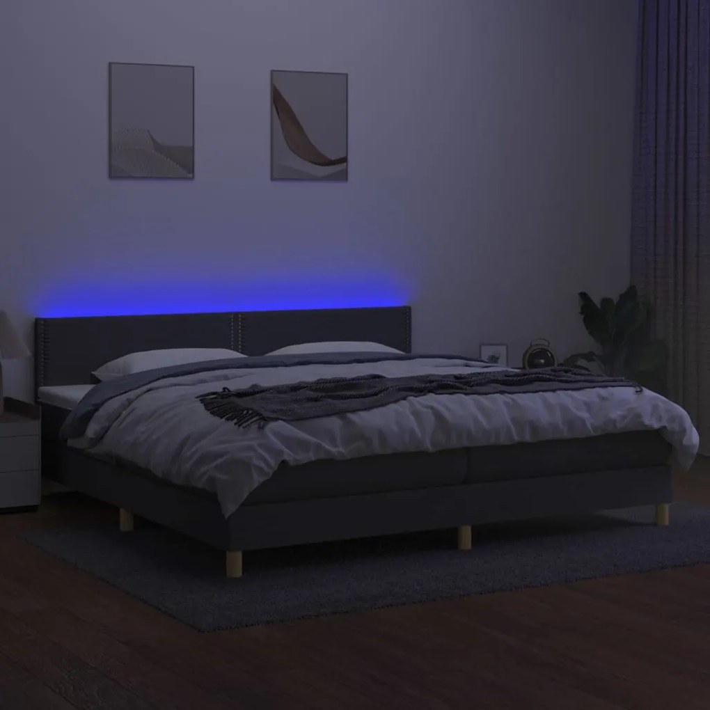 Letto a Molle Materasso e LED Grigio Scuro 200x200cm in Tessuto