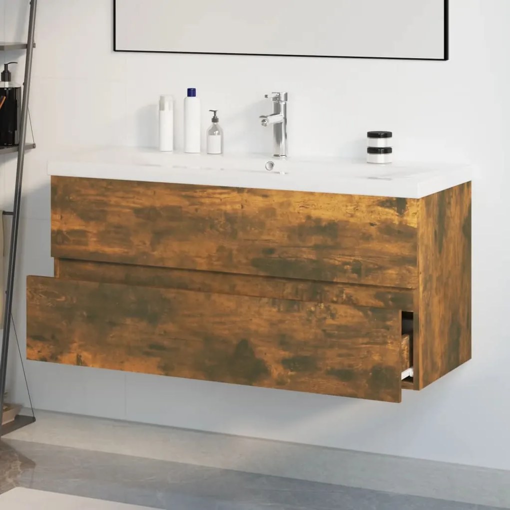 Mobile bagno con lavabo integrato rovere fumo legno multistrato