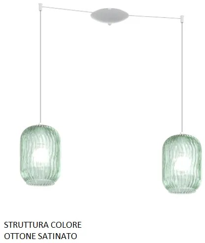 Sospensione ottone sat. 2 luci spostabile vetri verde 1181os-s2 s-ve