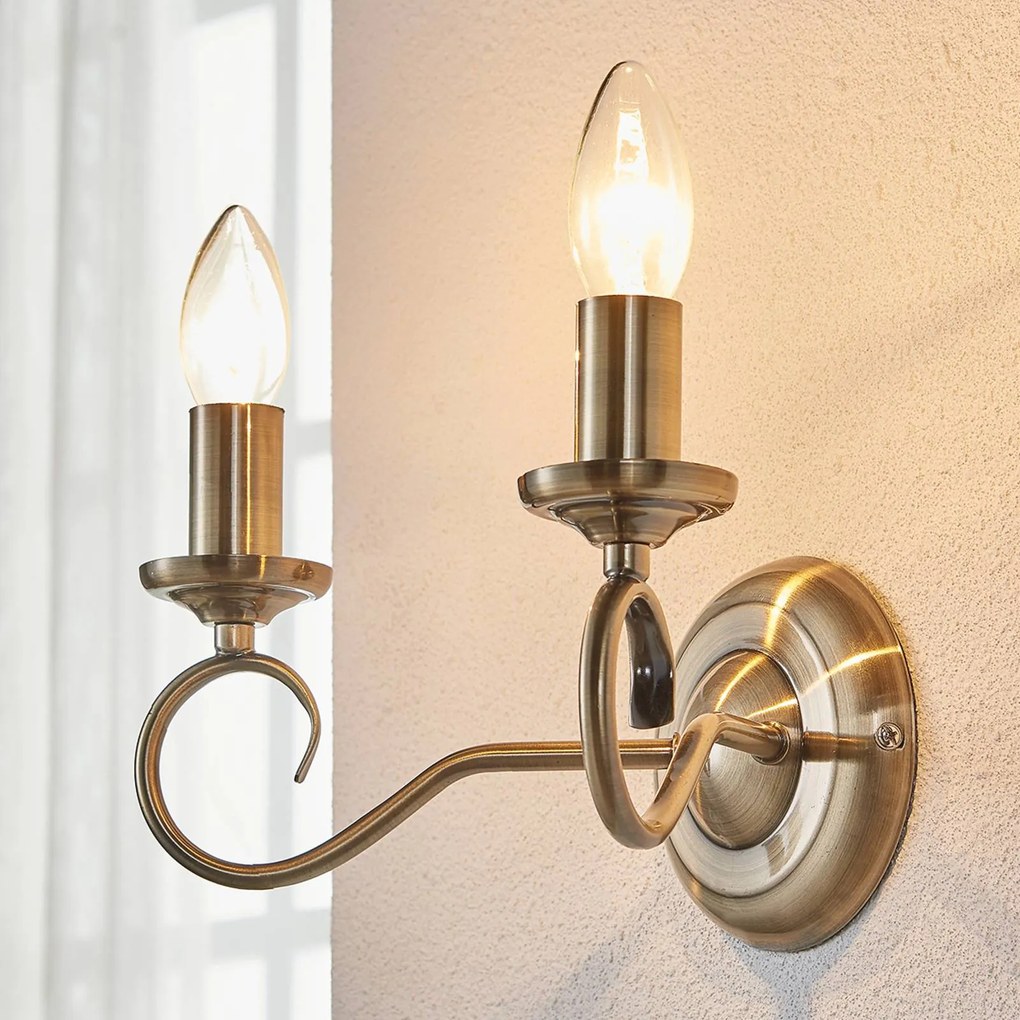 Applique Lindby Marnia, ottone antico, a 2 luci, 27 cm, E14