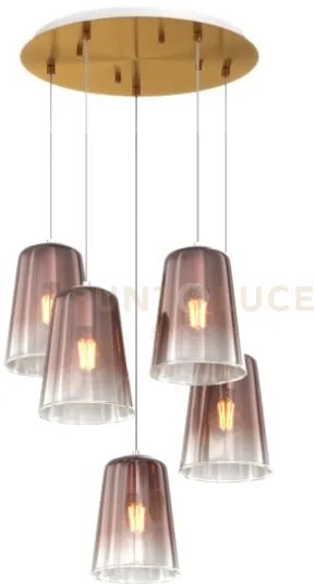 Sospensione ottone sat. tonda 5 luci rame 1164os-s5 t-ra