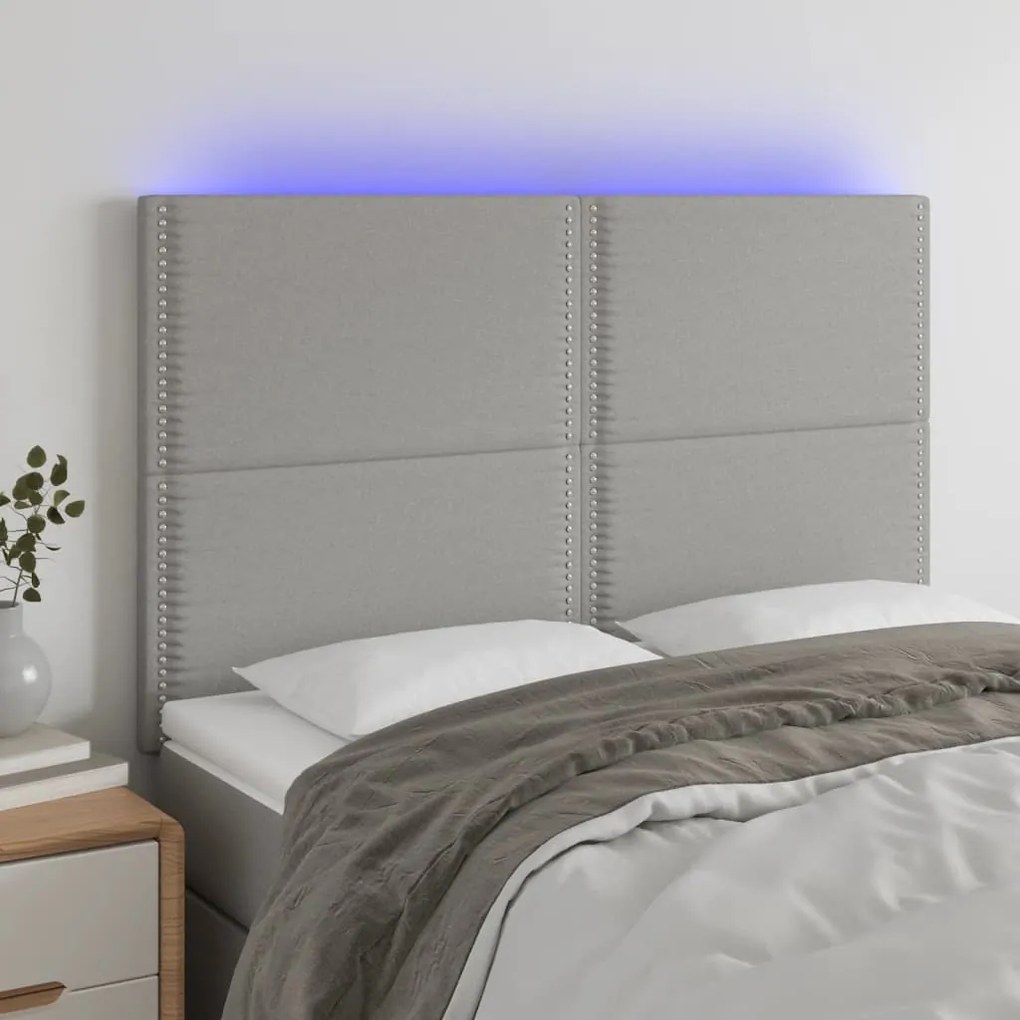 Testiera A Led Grigio Chiaro 144x5x118/128 Cm İn Tessuto /
