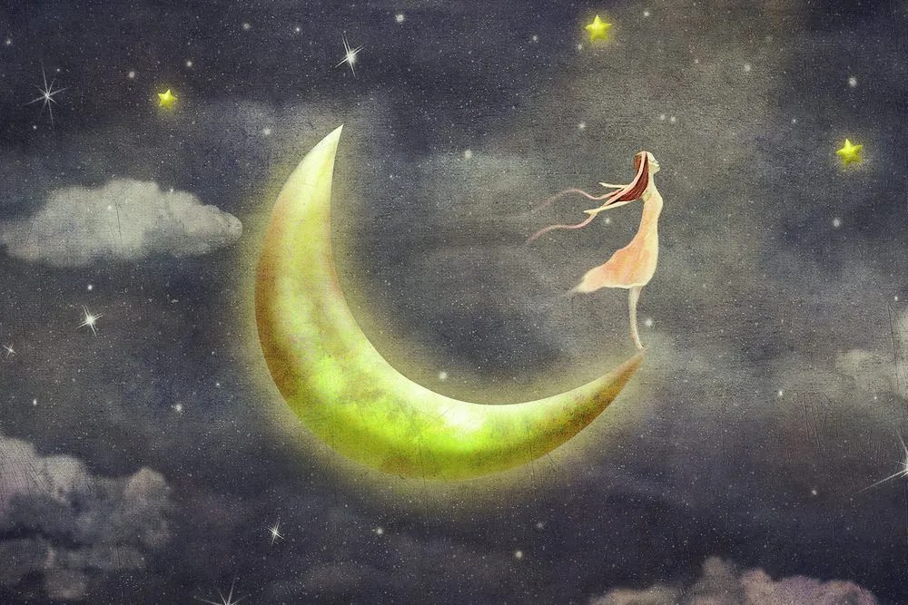 Quadro su tela – Ragazza sulla luna