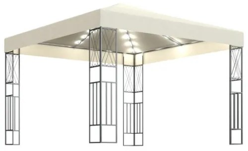 Gazebo con Stringa di Luci LED 3x3 m in Tessuto Crema