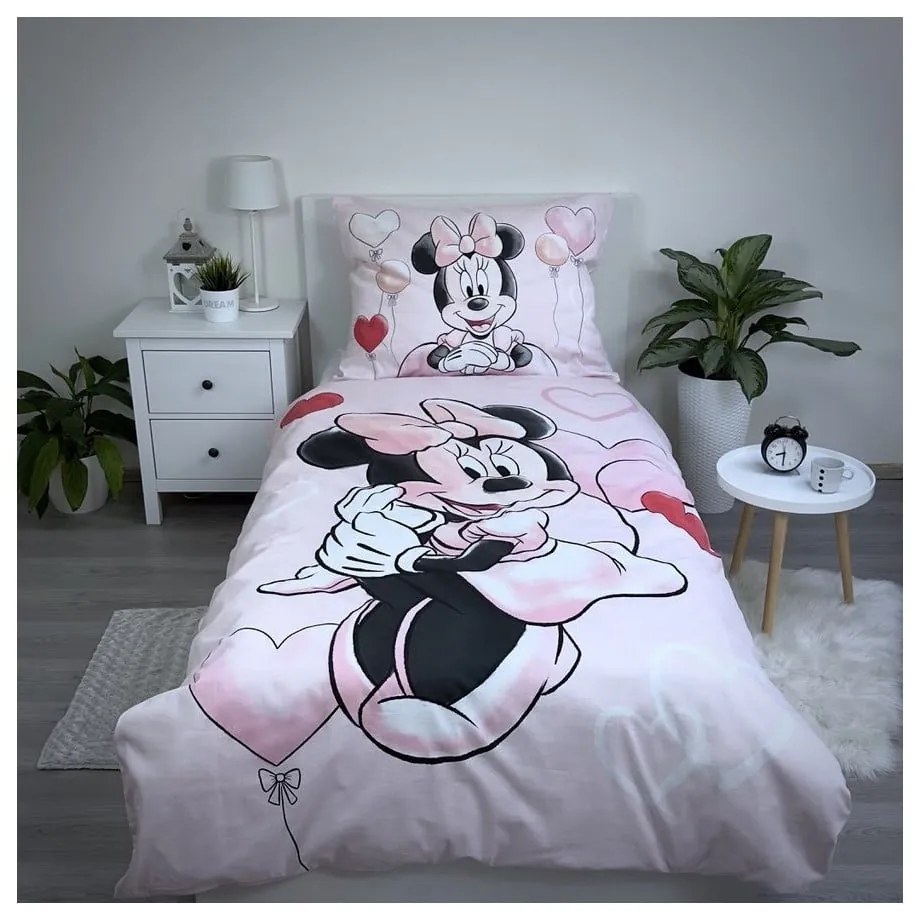 Set copripiumino e federa da bambini rosa in cotone per letto singolo 140x200 cm Minnie "Balloon" – Jerry Fabrics