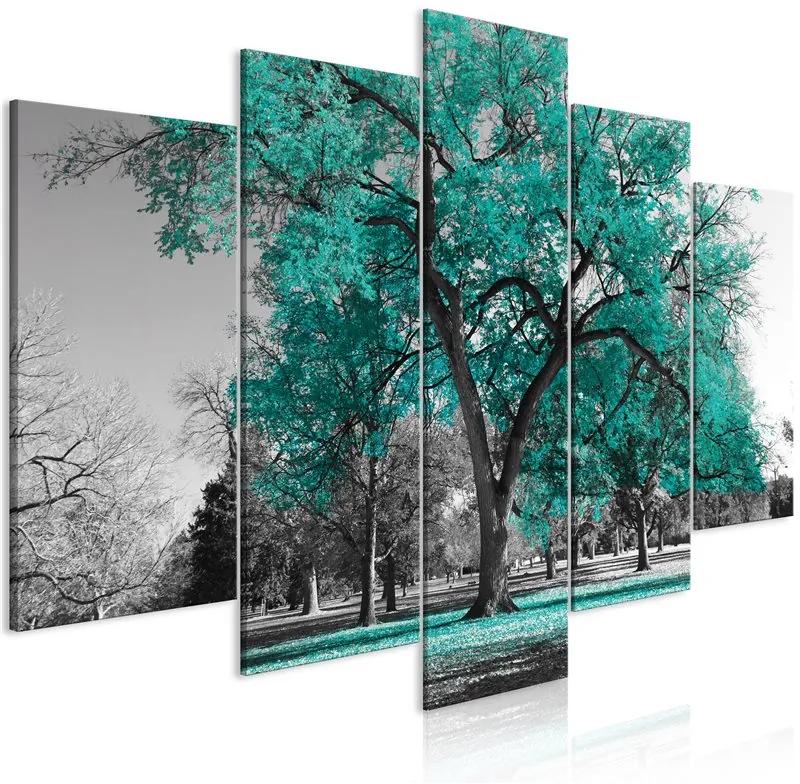 Quadro Autumn in the Park (5 Parts) Wide Turquoise