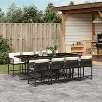 Set da Pranzo da Giardino 9 pz con Cuscini Nero in Polyrattan 3211458