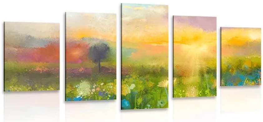 Quadri 5 pezzi – Pittura a olio di fiori di campo