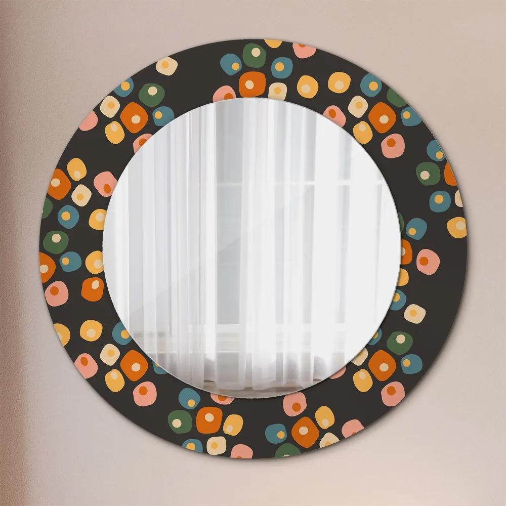 Specchio rotondo cornice con stampa Punti di fiori fi 50 cm